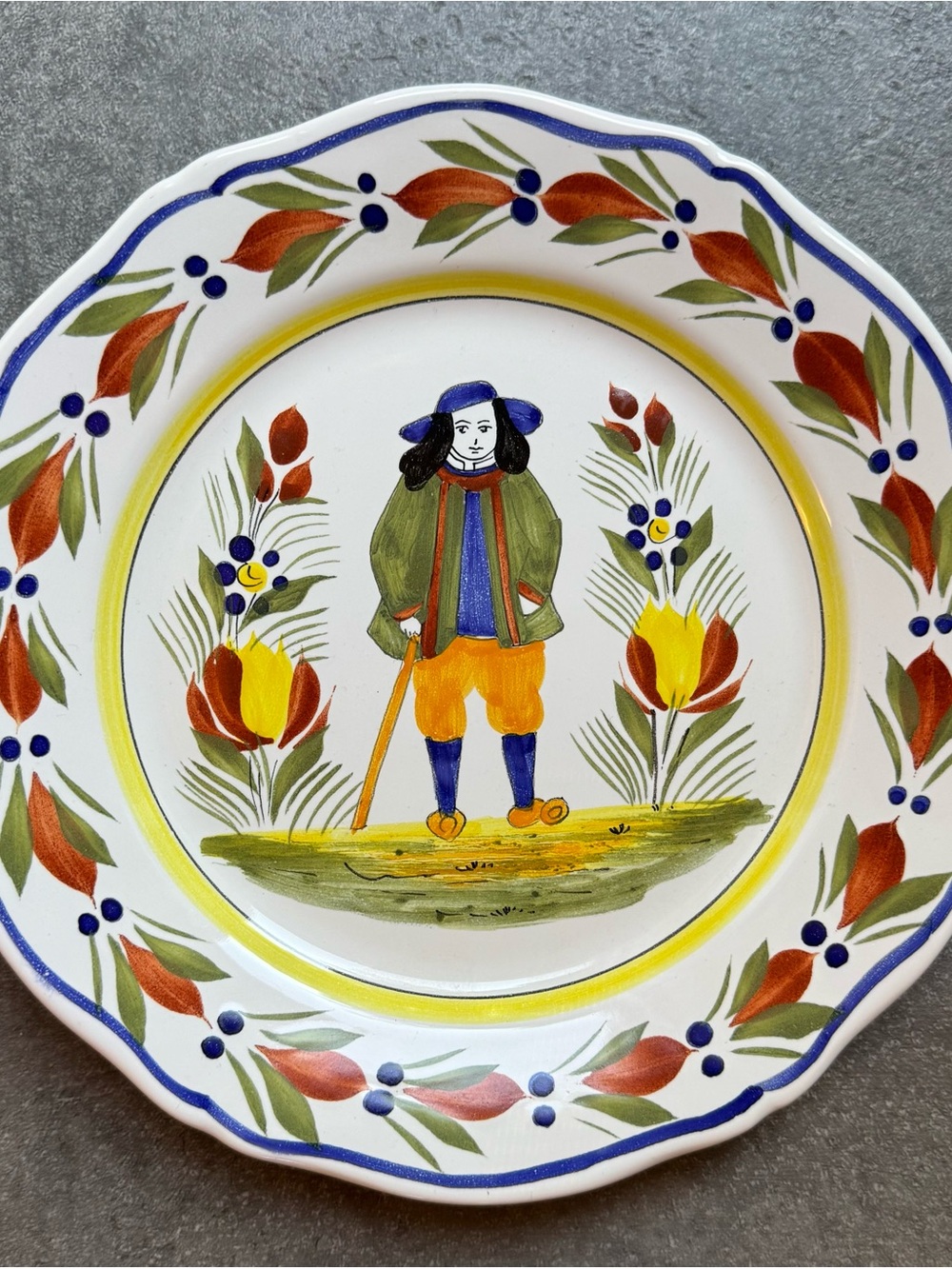Vintage Henriot Quimper 8" Breton Man Salad Plate Handpainted
